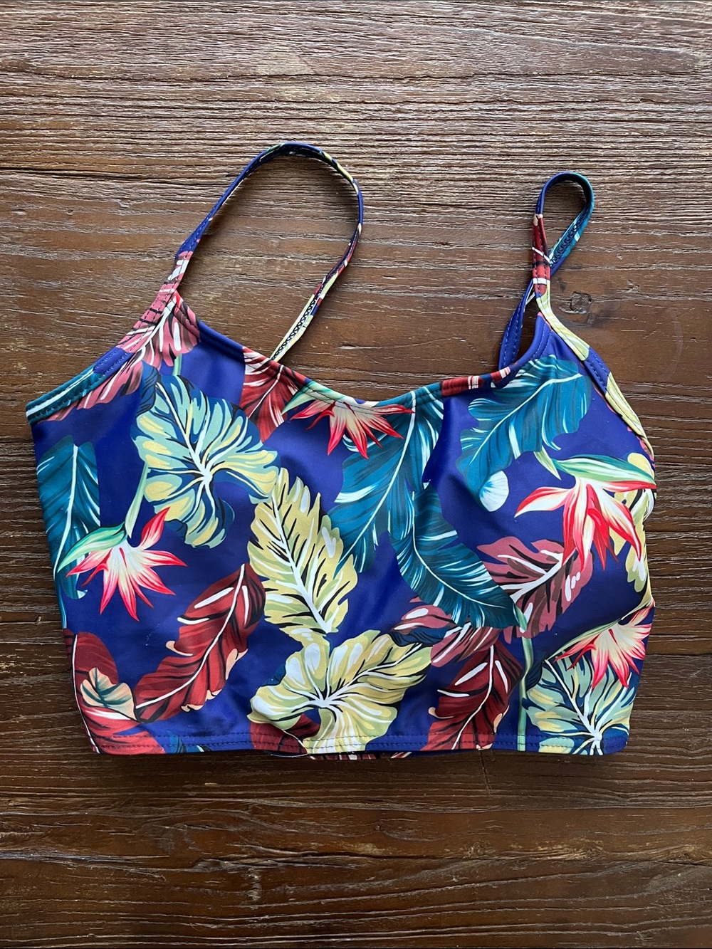 Tropical Floral Blue Bikini Top by Zaful